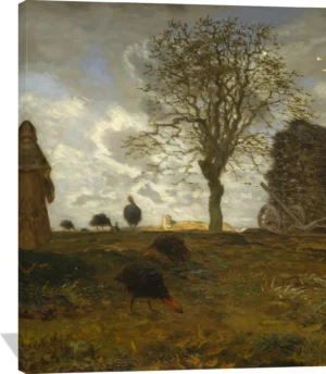 Autumn Landscape with a Flock of Turkeys