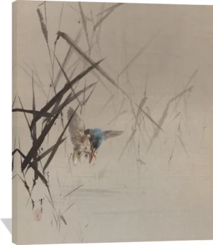 Bird Catching Fish Among Reeds