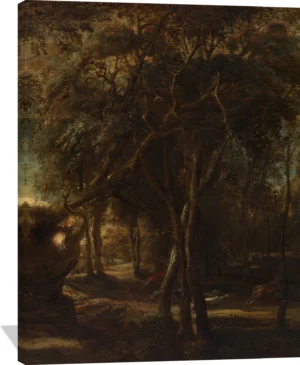 A Forest at Dawn with a Deer Hunt