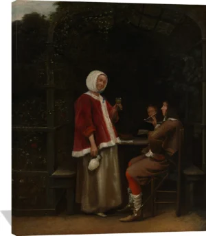 A Woman and Two Men in an Arbor