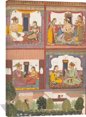 Four Love Scenes and a Landscape: Page from a Dispersed Raskapriya