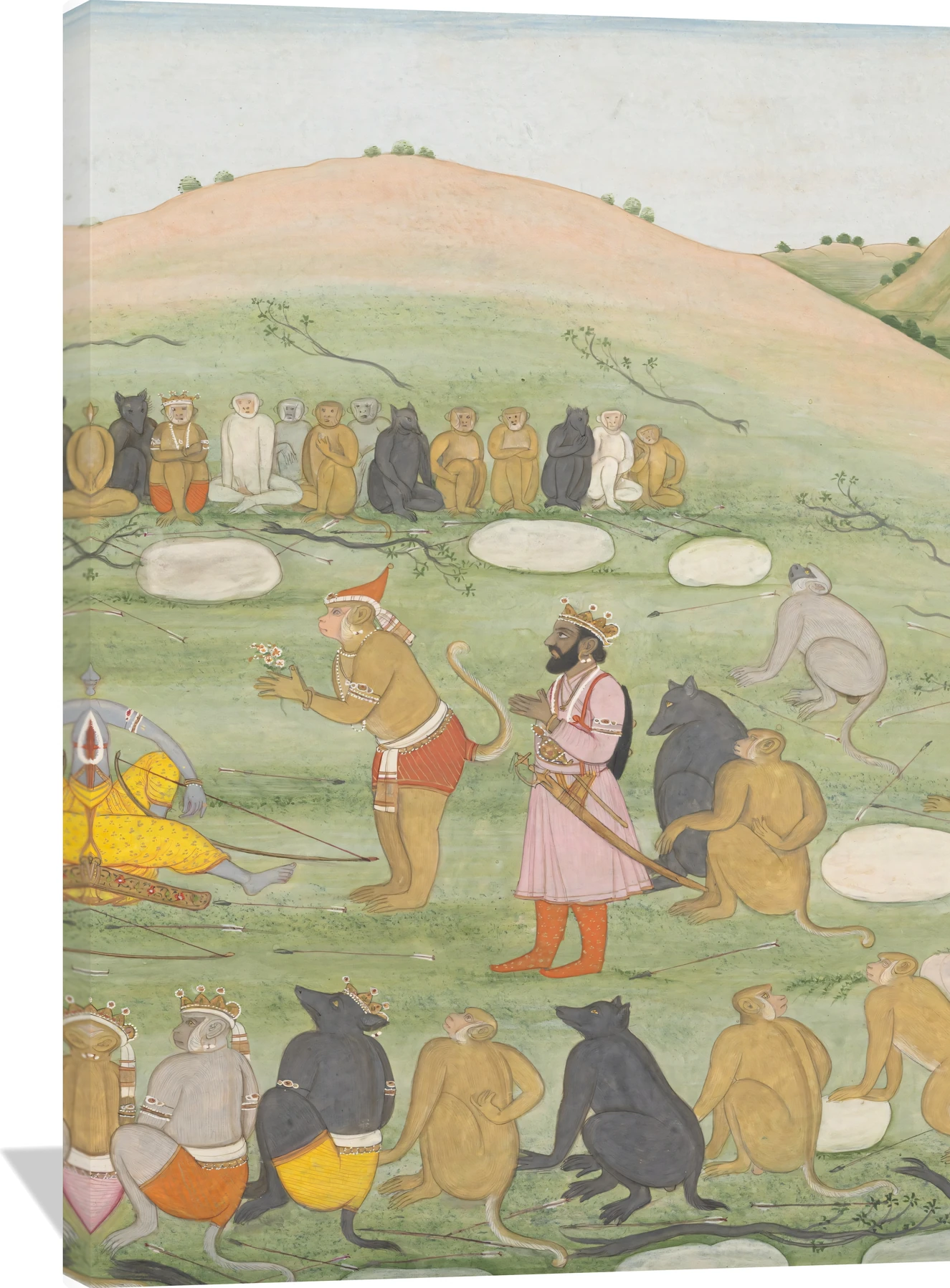 Hanuman Revives Rama and Lakshmana with Medicinal Herbs: Illustrated folio from a dispersed Ramayana series