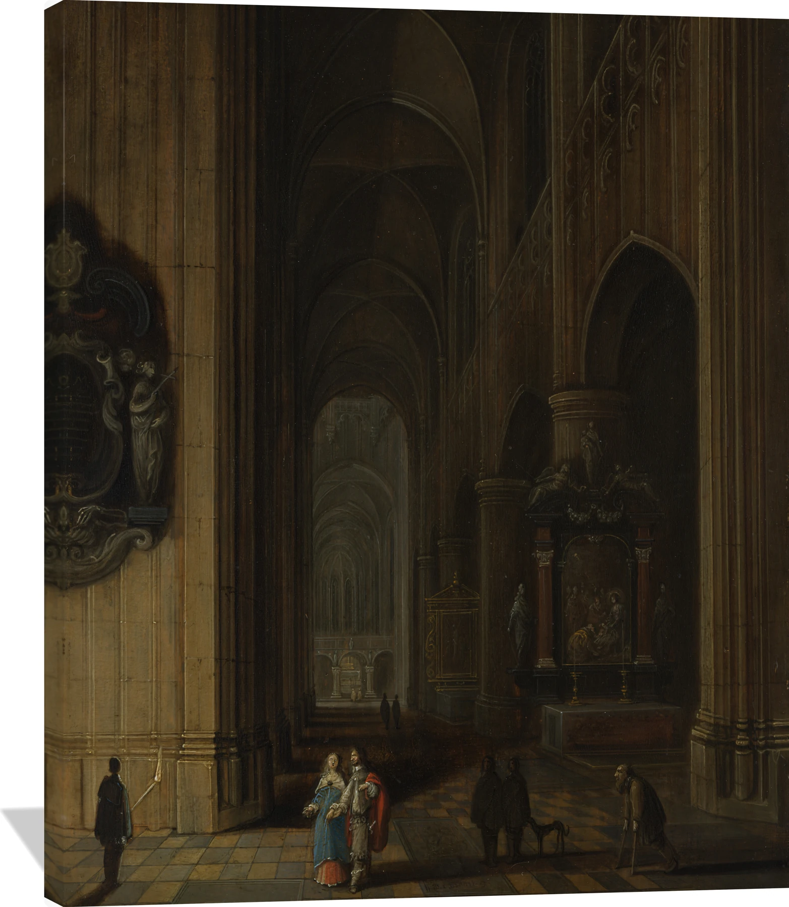 Interior of a Gothic Church at Night