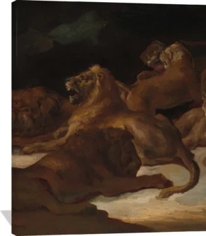 Lions in a Mountainous Landscape