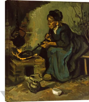Peasant Woman Cooking by a Fireplace
