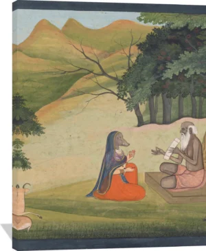 Queen Choladevi Before the Hermit-Sage Angiras:  Page from a Dispersed Vrataraja:  (King of Vratas, Rites Undertaken to Fulfill a Vow)